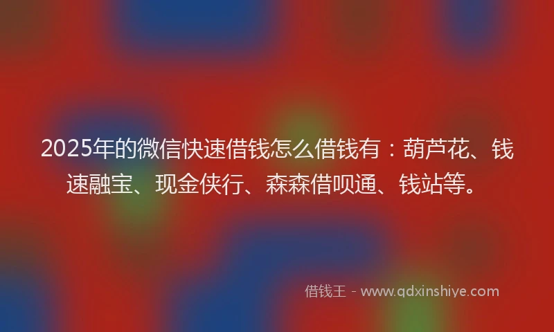 2025年的微信快速借钱怎么借钱有：葫芦花、钱速融宝、现金侠行、森森借呗通、钱站等。
