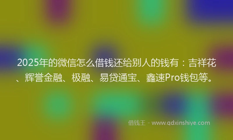 2025年的微信怎么借钱还给别人的钱有：吉祥花、辉誉金融、极融、易贷通宝、鑫速Pro钱包等。