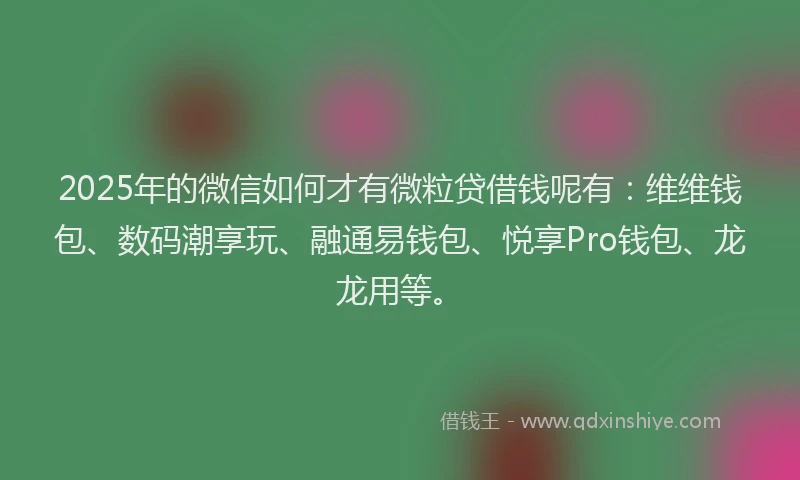 2025年的微信如何才有微粒贷借钱呢有：维维钱包、数码潮享玩、融通易钱包、悦享Pro钱包、龙龙用等。