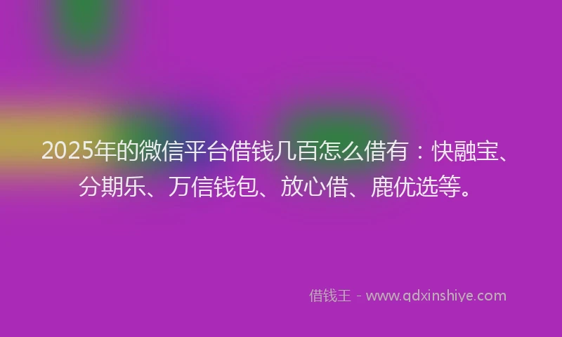 2025年的微信平台借钱几百怎么借有：快融宝、分期乐、万信钱包、放心借、鹿优选等。