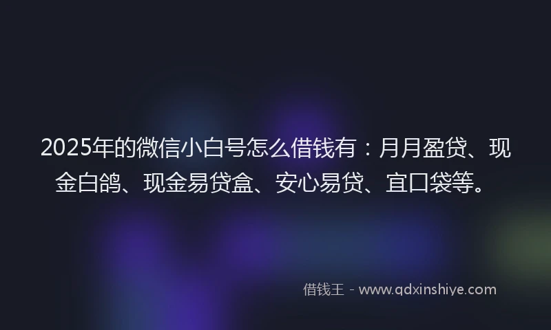 2025年的微信小白号怎么借钱有：月月盈贷、现金白鸽、现金易贷盒、安心易贷、宜口袋等。