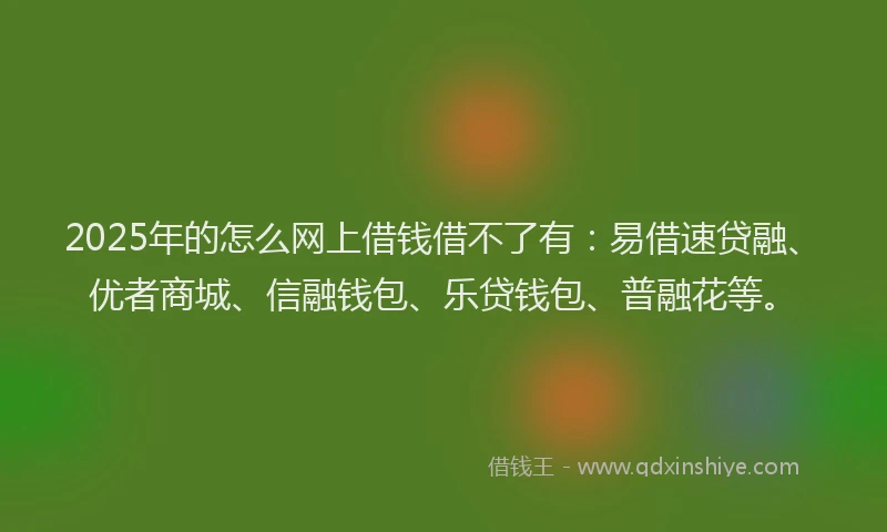 2025年的怎么网上借钱借不了有：易借速贷融、优者商城、信融钱包、乐贷钱包、普融花等。