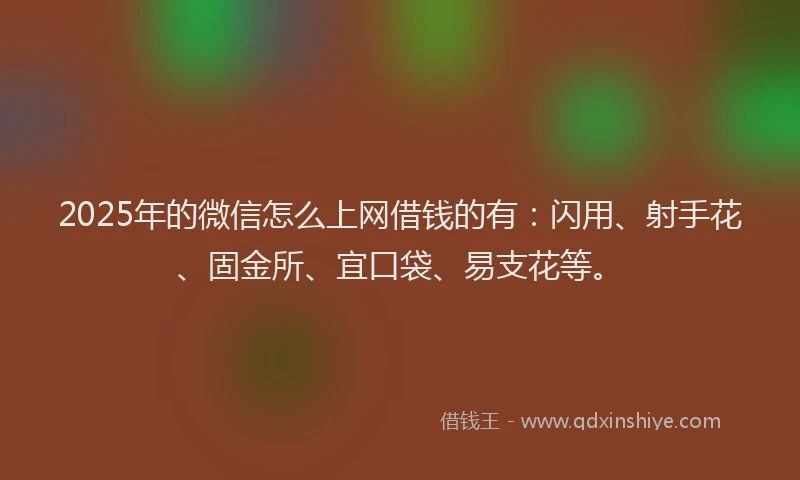2025年的微信怎么上网借钱的有：闪用、射手花、固金所、宜口袋、易支花等。