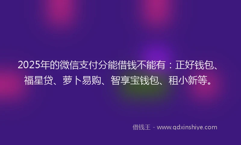 2025年的微信支付分能借钱不能有：正好钱包、福星贷、萝卜易购、智享宝钱包、租小新等。