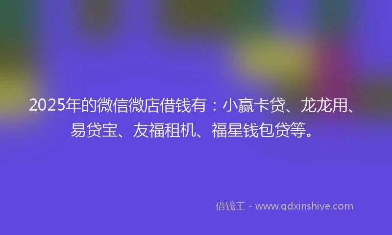 2025年的微信微店借钱有：小赢卡贷、龙龙用、易贷宝、友福租机、福星钱包贷等。