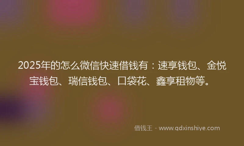 2025年的怎么微信快速借钱有：速享钱包、金悦宝钱包、瑞信钱包、口袋花、鑫享租物等。