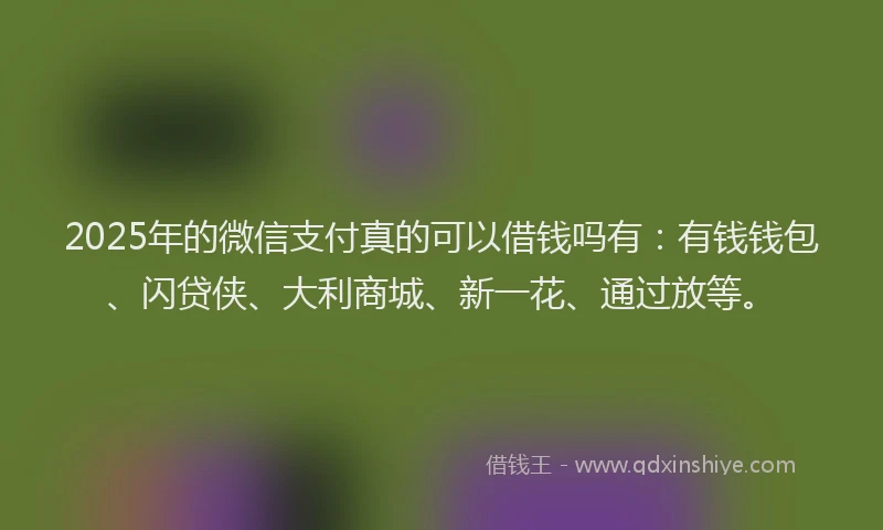 2025年的微信支付真的可以借钱吗有：有钱钱包、闪贷侠、大利商城、新一花、通过放等。