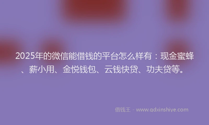 2025年的微信能借钱的平台怎么样有：现金蜜蜂、薪小用、金悦钱包、云钱快贷、功夫贷等。