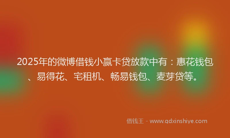 2025年的微博借钱小赢卡贷放款中有：惠花钱包、易得花、宅租机、畅易钱包、麦芽贷等。