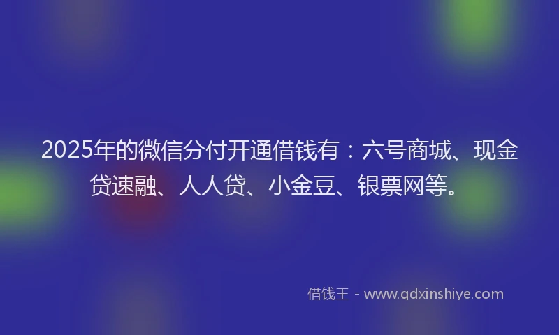 2025年的微信分付开通借钱有：六号商城、现金贷速融、人人贷、小金豆、银票网等。