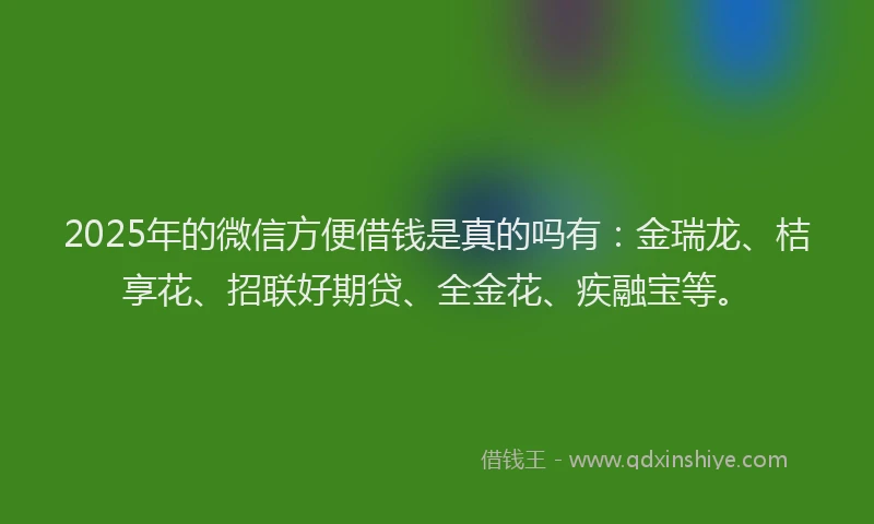 2025年的微信方便借钱是真的吗有：金瑞龙、桔享花、招联好期贷、全金花、疾融宝等。