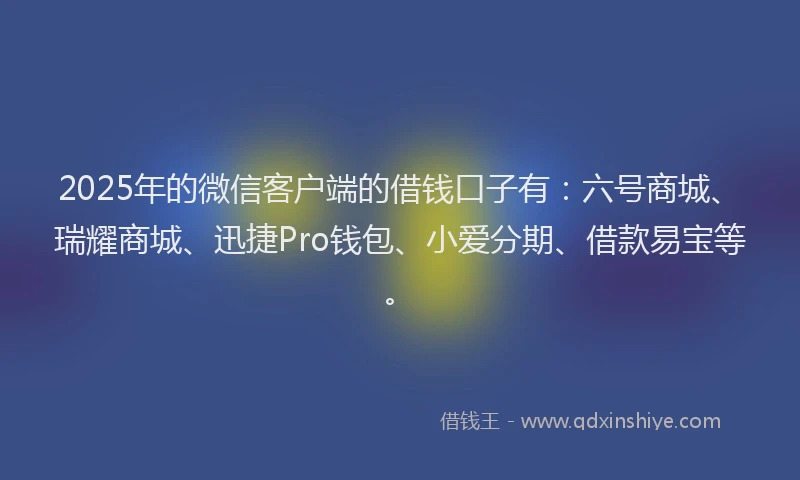 2025年的微信客户端的借钱口子有：六号商城、瑞耀商城、迅捷Pro钱包、小爱分期、借款易宝等。