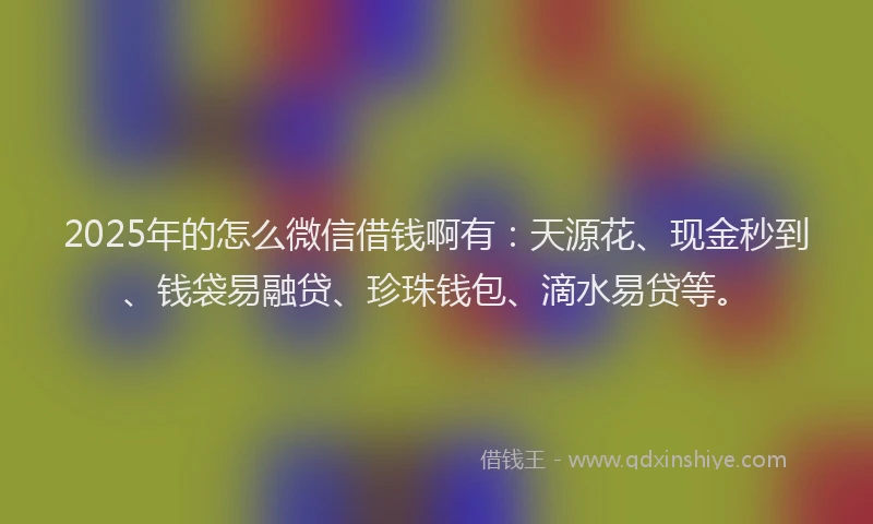 2025年的怎么微信借钱啊有：天源花、现金秒到、钱袋易融贷、珍珠钱包、滴水易贷等。