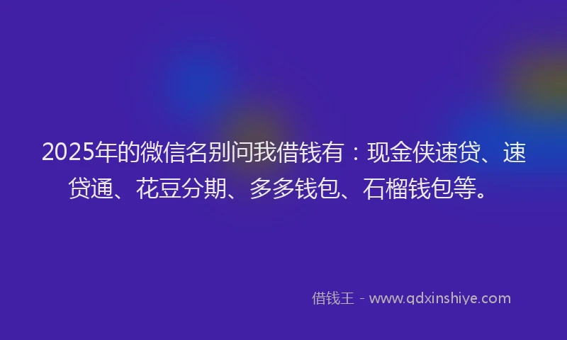 2025年的微信名别问我借钱有：现金侠速贷、速贷通、花豆分期、多多钱包、石榴钱包等。