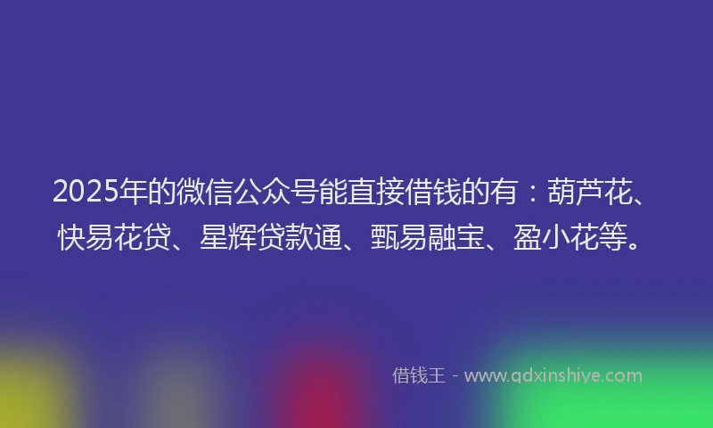 2025年的微信公众号能直接借钱的有：葫芦花、快易花贷、星辉贷款通、甄易融宝、盈小花等。