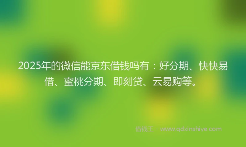 2025年的微信能京东借钱吗有：好分期、快快易借、蜜桃分期、即刻贷、云易购等。