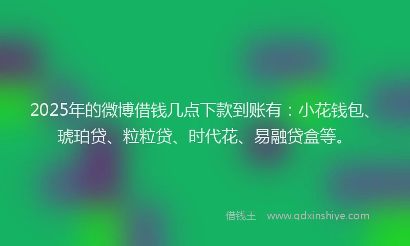 2025年的微博借钱几点下款到账有：小花钱包、琥珀贷、粒粒贷、时代花、易融贷盒等。