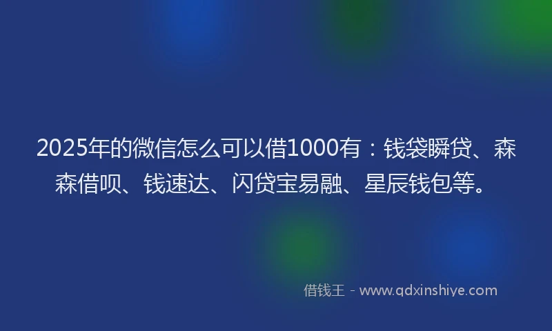 2025年的微信怎么可以借1000有：钱袋瞬贷、森森借呗、钱速达、闪贷宝易融、星辰钱包等。