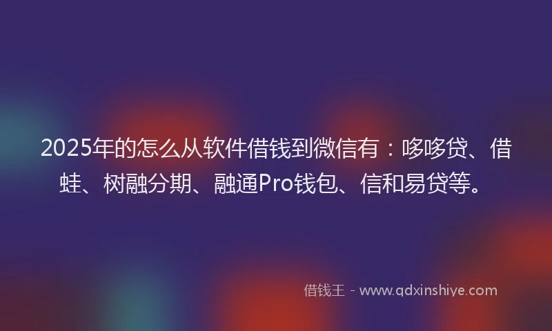2025年的怎么从软件借钱到微信有：哆哆贷、借蛙、树融分期、融通Pro钱包、信和易贷等。