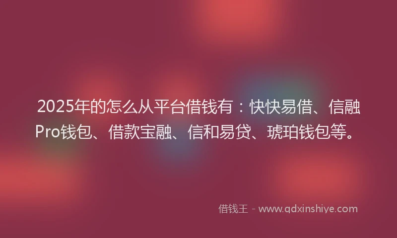 2025年的怎么从平台借钱有：快快易借、信融Pro钱包、借款宝融、信和易贷、琥珀钱包等。