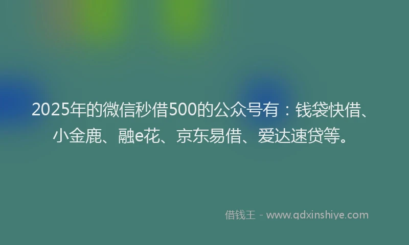 2025年的微信秒借500的公众号有：钱袋快借、小金鹿、融e花、京东易借、爱达速贷等。