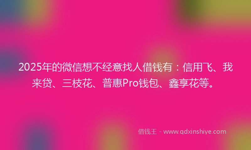 2025年的微信想不经意找人借钱有：信用飞、我来贷、三枝花、普惠Pro钱包、鑫享花等。