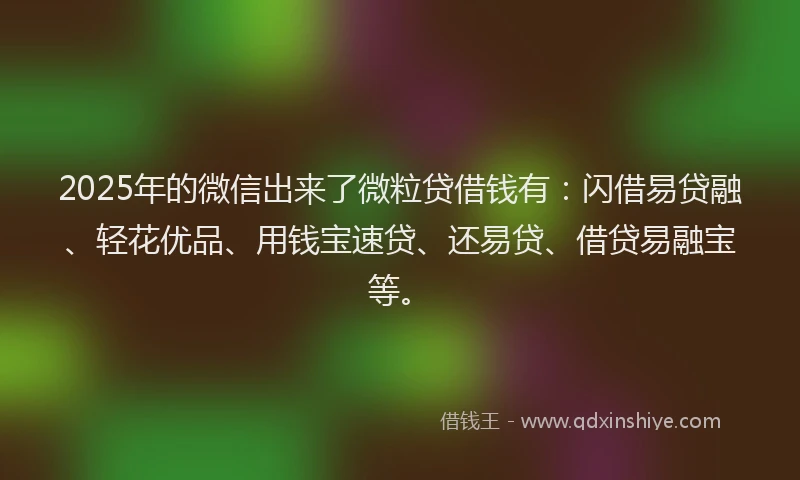 2025年的微信出来了微粒贷借钱有：闪借易贷融、轻花优品、用钱宝速贷、还易贷、借贷易融宝等。