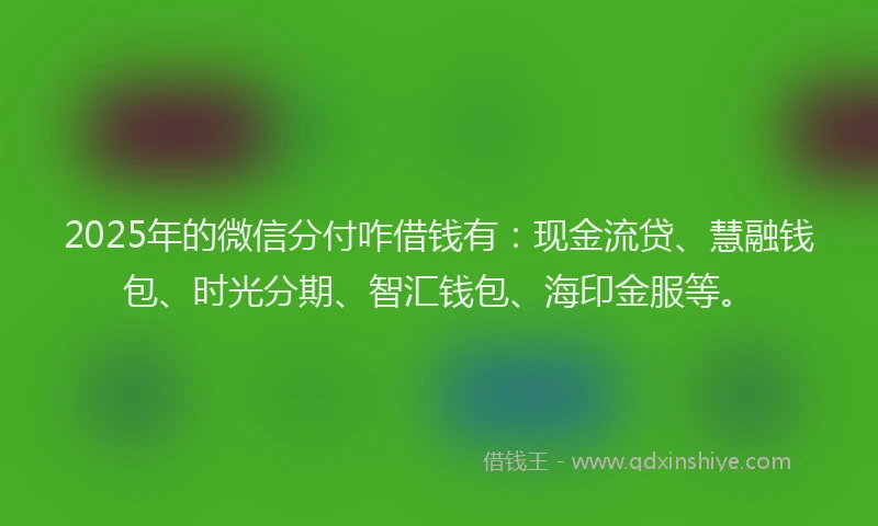 2025年的微信分付咋借钱有：现金流贷、慧融钱包、时光分期、智汇钱包、海印金服等。