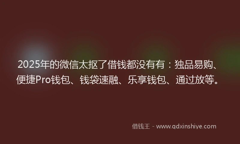 2025年的微信太抠了借钱都没有有：独品易购、便捷Pro钱包、钱袋速融、乐享钱包、通过放等。