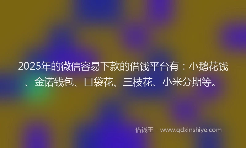 2025年的微信容易下款的借钱平台有：小鹅花钱、金诺钱包、口袋花、三枝花、小米分期等。