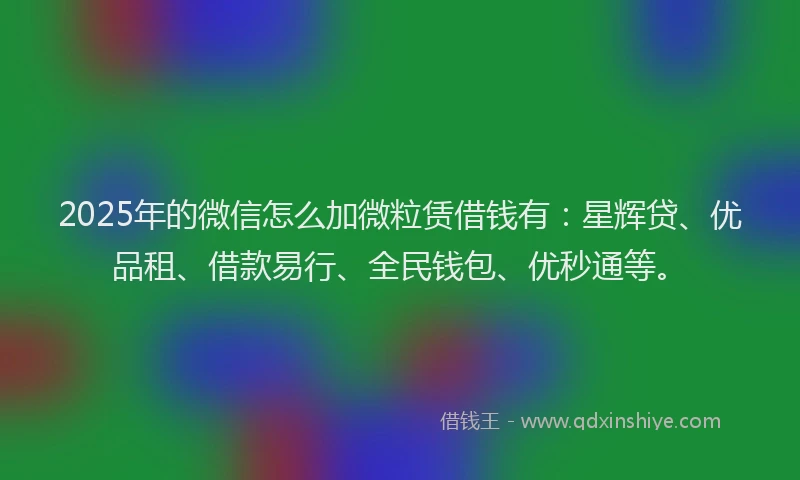 2025年的微信怎么加微粒赁借钱有：星辉贷、优品租、借款易行、全民钱包、优秒通等。