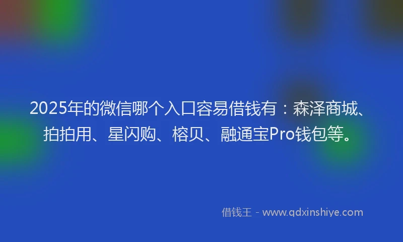 2025年的微信哪个入口容易借钱有：森泽商城、拍拍用、星闪购、榕贝、融通宝Pro钱包等。