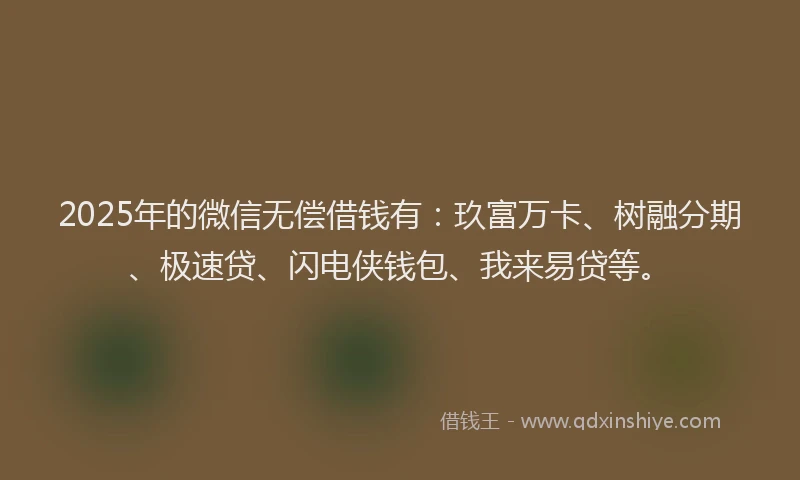 2025年的微信无偿借钱有：玖富万卡、树融分期、极速贷、闪电侠钱包、我来易贷等。
