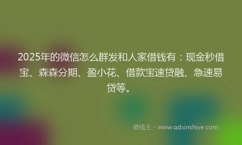 2025年的微信怎么群发和人家借钱有：现金秒借宝、森森分期、盈小花、借款宝速贷融、急速易贷等。
