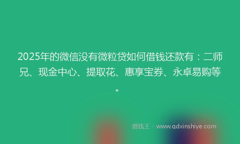 2025年的微信没有微粒贷如何借钱还款有：二师兄、现金中心、提取花、惠享宝券、永卓易购等。