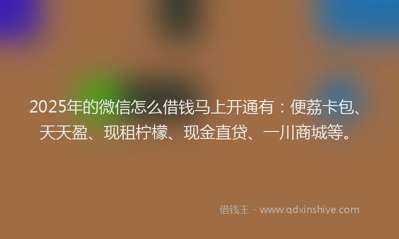 2025年的微信怎么借钱马上开通有：便荔卡包、天天盈、现租柠檬、现金直贷、一川商城等。