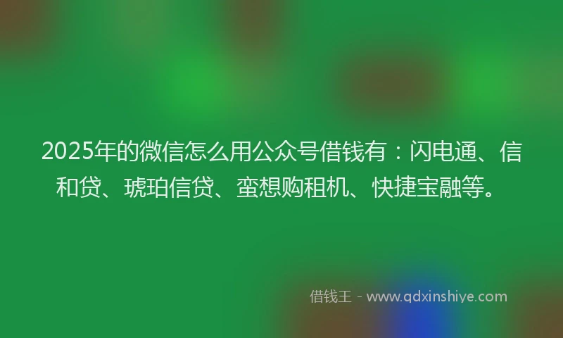 2025年的微信怎么用公众号借钱有：闪电通、信和贷、琥珀信贷、蛮想购租机、快捷宝融等。