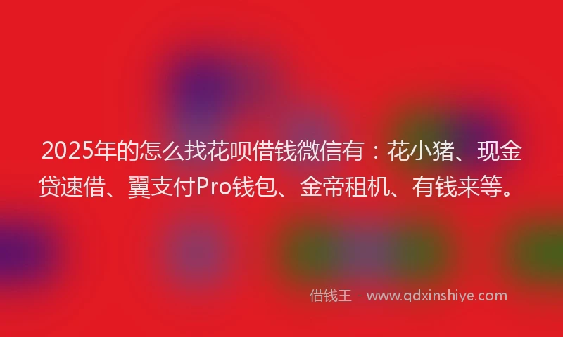 2025年的怎么找花呗借钱微信有：花小猪、现金贷速借、翼支付Pro钱包、金帝租机、有钱来等。