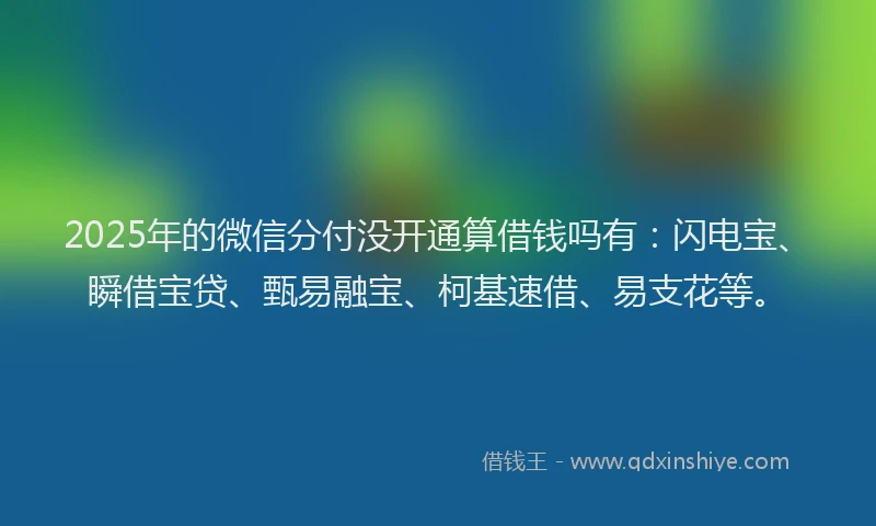 2025年的微信分付没开通算借钱吗有：闪电宝、瞬借宝贷、甄易融宝、柯基速借、易支花等。