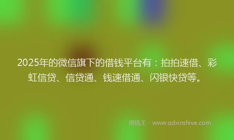 2025年的微信旗下的借钱平台有：拍拍速借、彩虹信贷、信贷通、钱速借通、闪银快贷等。