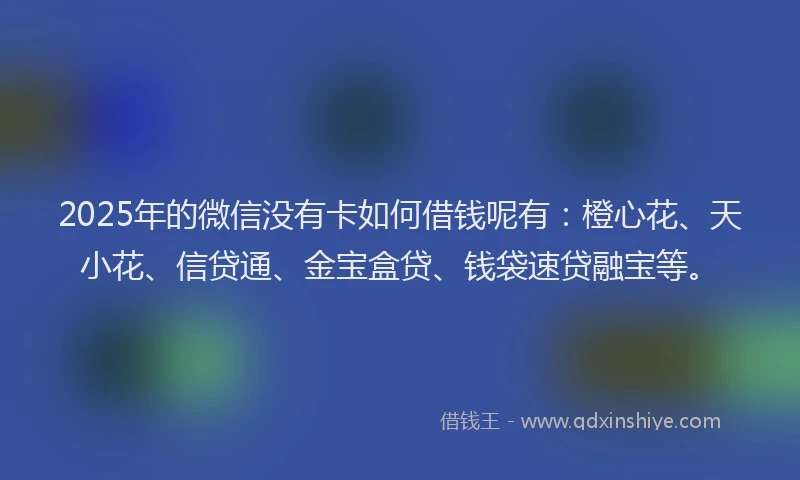 2025年的微信没有卡如何借钱呢有：橙心花、天小花、信贷通、金宝盒贷、钱袋速贷融宝等。