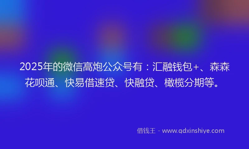 2025年的微信高炮公众号有：汇融钱包+、森森花呗通、快易借速贷、快融贷、橄榄分期等。