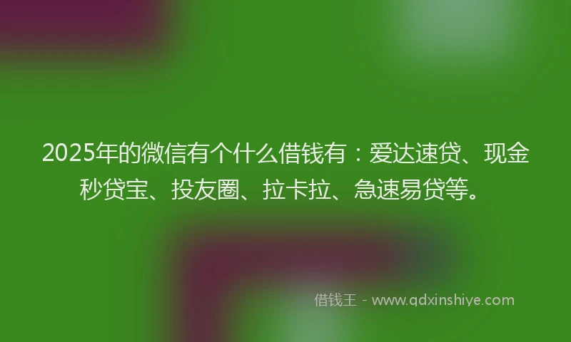 2025年的微信有个什么借钱有：爱达速贷、现金秒贷宝、投友圈、拉卡拉、急速易贷等。