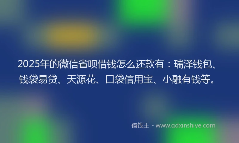 2025年的微信省呗借钱怎么还款有：瑞泽钱包、钱袋易贷、天源花、口袋信用宝、小融有钱等。
