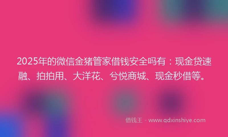 2025年的微信金猪管家借钱安全吗有：现金贷速融、拍拍用、大洋花、兮悦商城、现金秒借等。