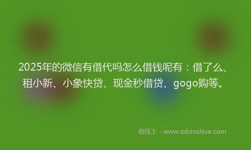 2025年的微信有借代吗怎么借钱呢有：借了么、租小新、小象快贷、现金秒借贷、gogo购等。