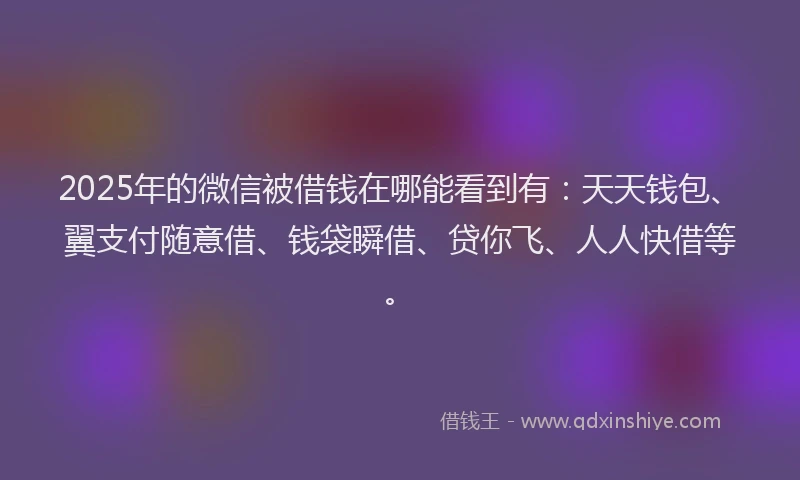 2025年的微信被借钱在哪能看到有：天天钱包、翼支付随意借、钱袋瞬借、贷你飞、人人快借等。