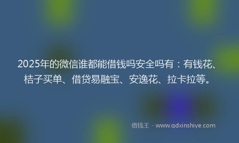 2025年的微信谁都能借钱吗安全吗有：有钱花、桔子买单、借贷易融宝、安逸花、拉卡拉等。