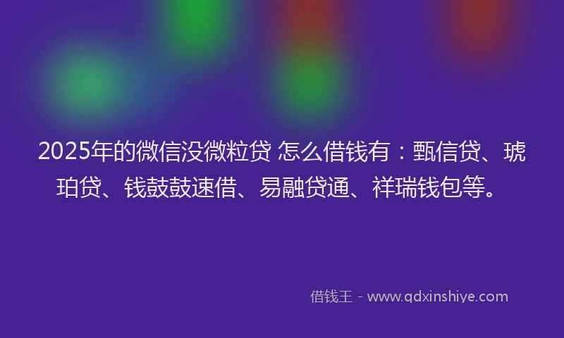 2025年的微信没微粒贷 怎么借钱有：甄信贷、琥珀贷、钱鼓鼓速借、易融贷通、祥瑞钱包等。