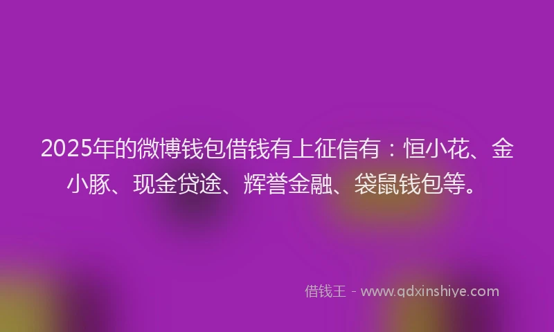 2025年的微博钱包借钱有上征信有：恒小花、金小豚、现金贷途、辉誉金融、袋鼠钱包等。